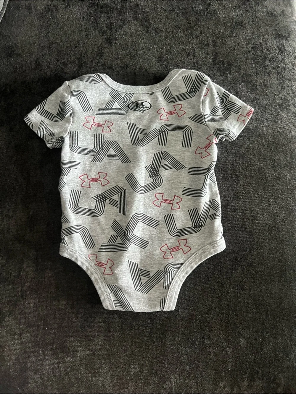 Under Armour Gray Baby One-Piece with Black and Red Logo Print